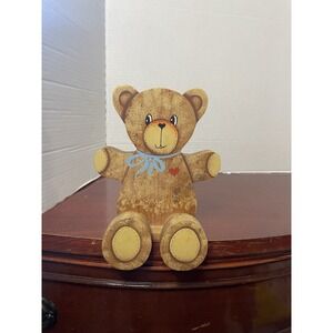 Vintage 90's Country Bear Wood Shelf Sitter Figurine Cottage Core Hand Painted